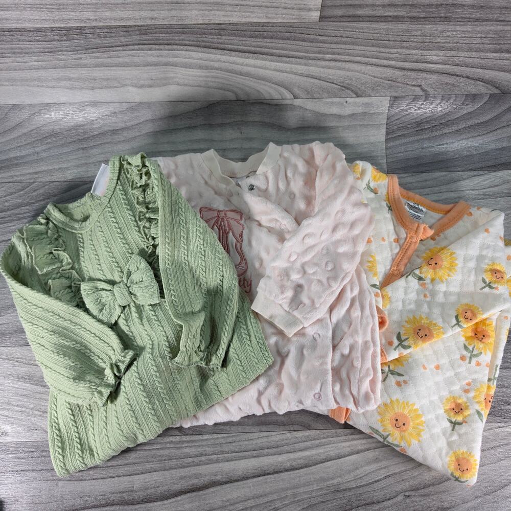 Little Beginnings Baby Girl Sleeper Lot 6-9M Quilted Sunflower Pink Mint 3 Pc